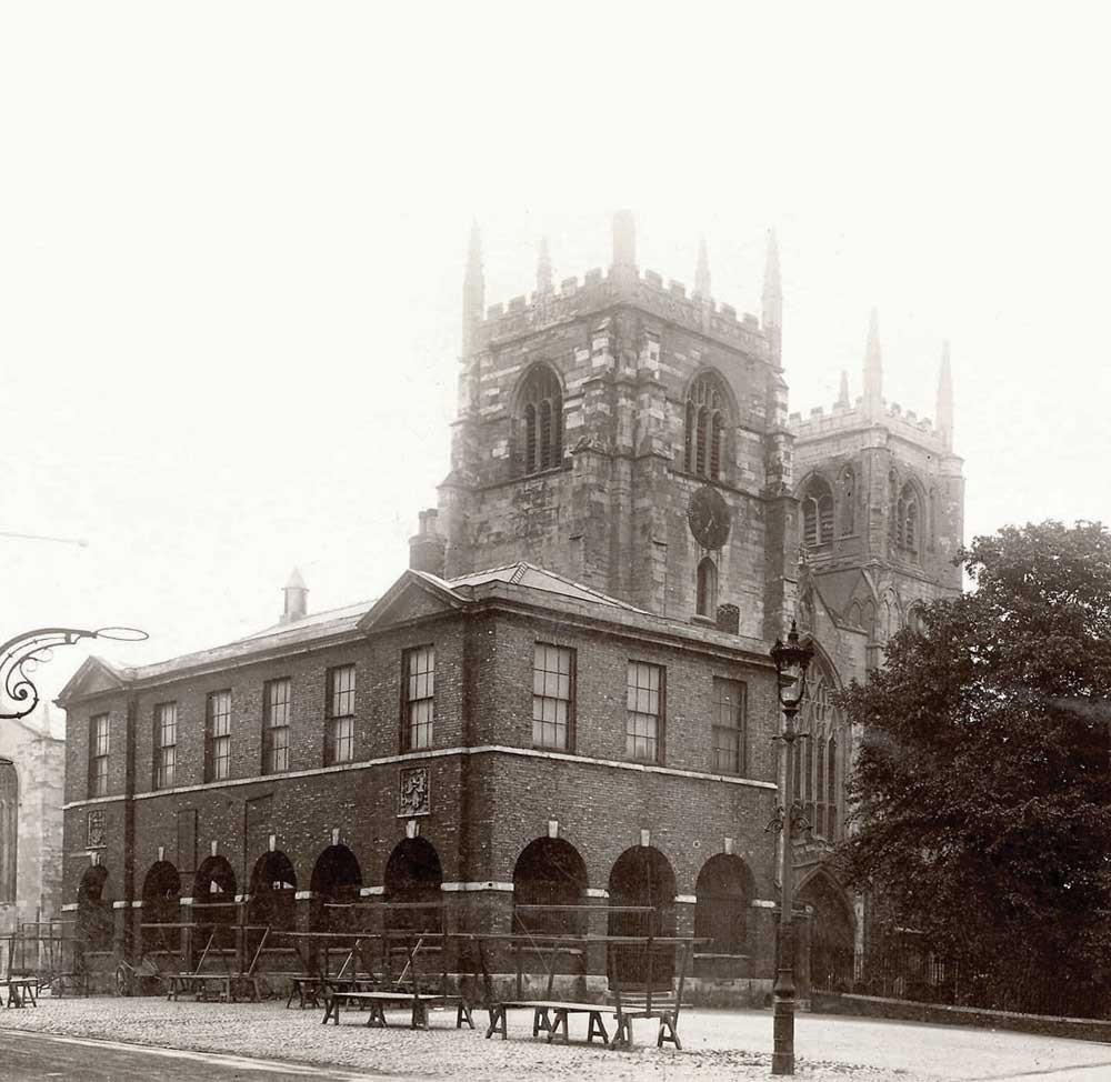 The old King’s Lynn Grammar School occupied the top floor of The Shambles on the town's Saturday Market Place