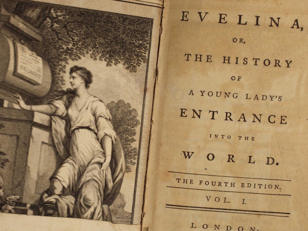 The title page from the first edition of Fanny Burney's book Evelina