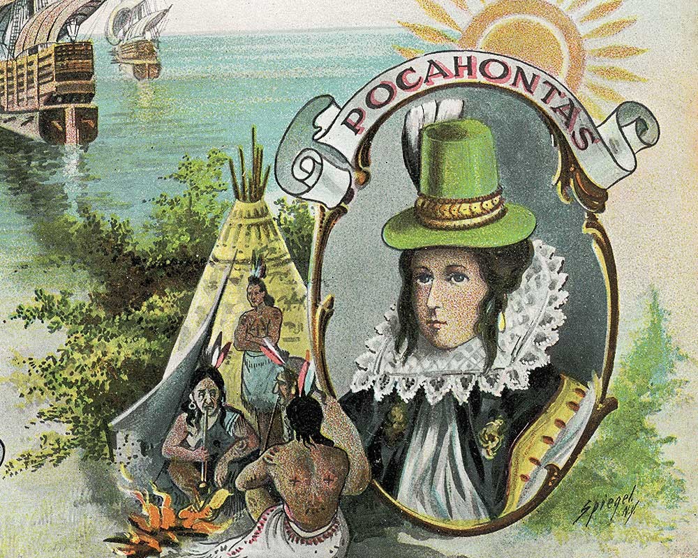 Detail of an 18th century postcard telling the story of Pocahontas