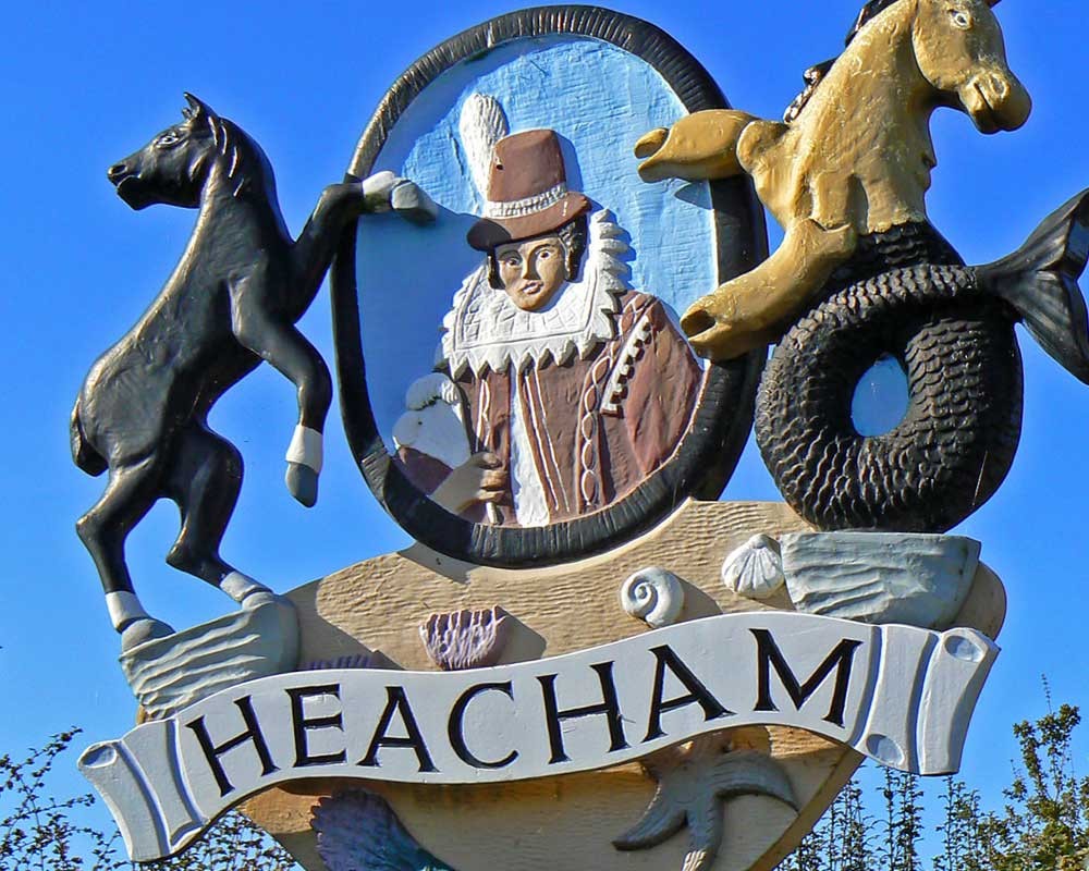 The village sign of Heacham featuring Pocahontas