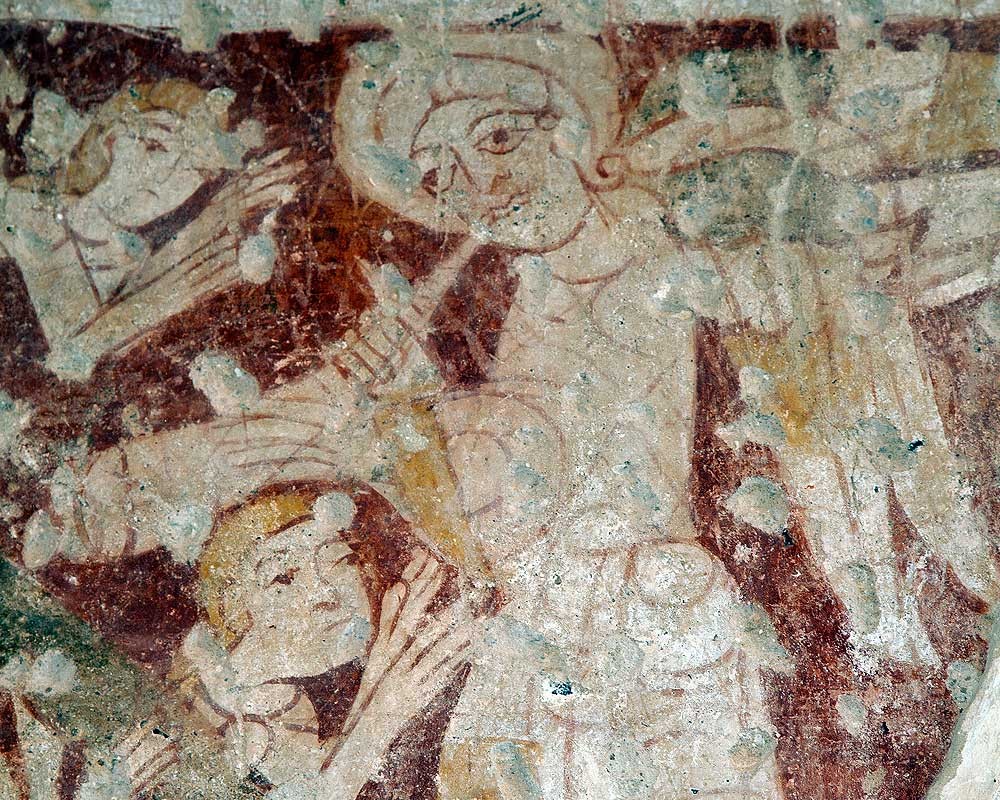 A detail of the extraordinary wall paintings inside the church of St Mary at Houghton-on-the-Hill