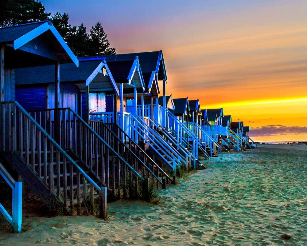 Wells-next-the-sea beach huts at sunset