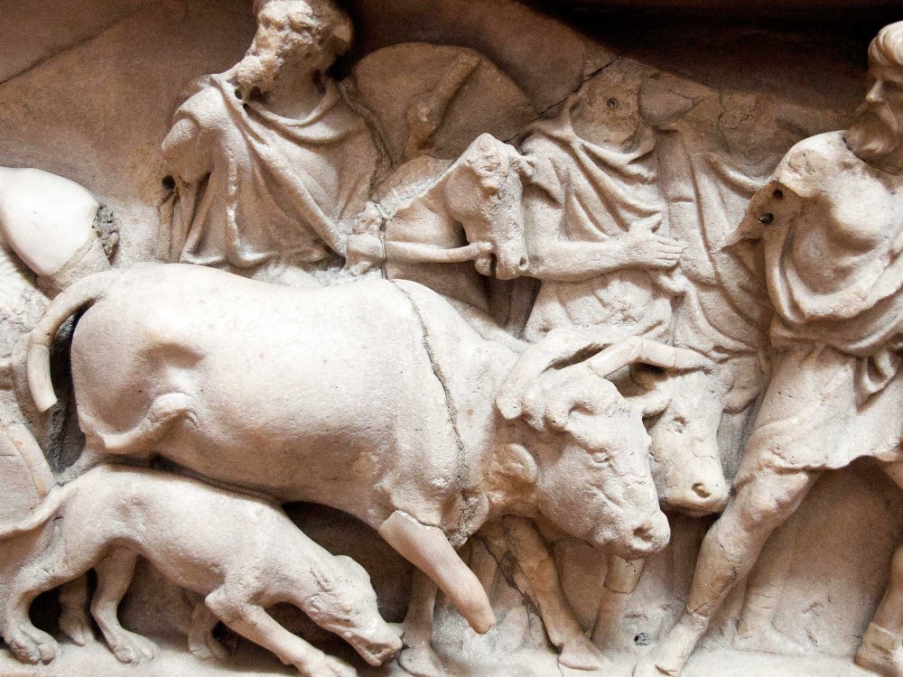 Part of a marble relief from Herculaneum, which was destroyed by the eruption of Vesuvius in 79AD